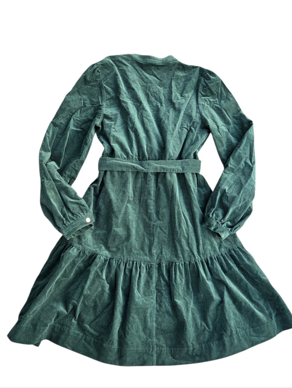 Draper James Forest Green Corduroy Long Sleeve Gold Button Front Dress Size M - Picture 3 of 9